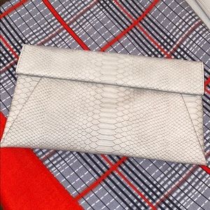 Grey Large Vegan Leather Snake Print Clutch Purse